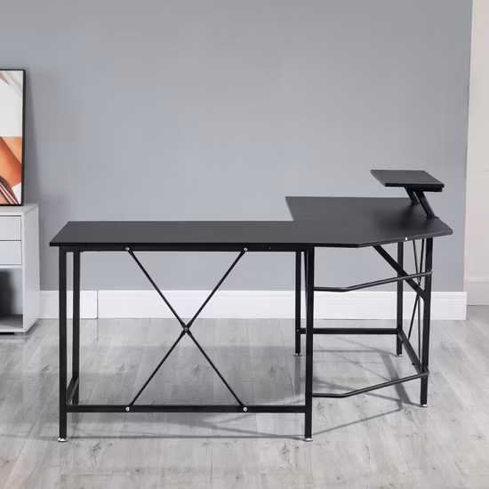 Mesa de escritório dobrável moderna para computador com estante de chão e estante de armazenamento