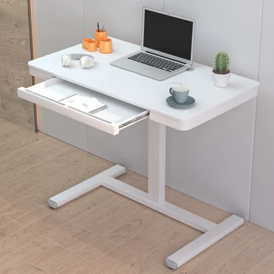 Mesa portátil de pé com altura ajustável, manivela manual para notebook de perna única